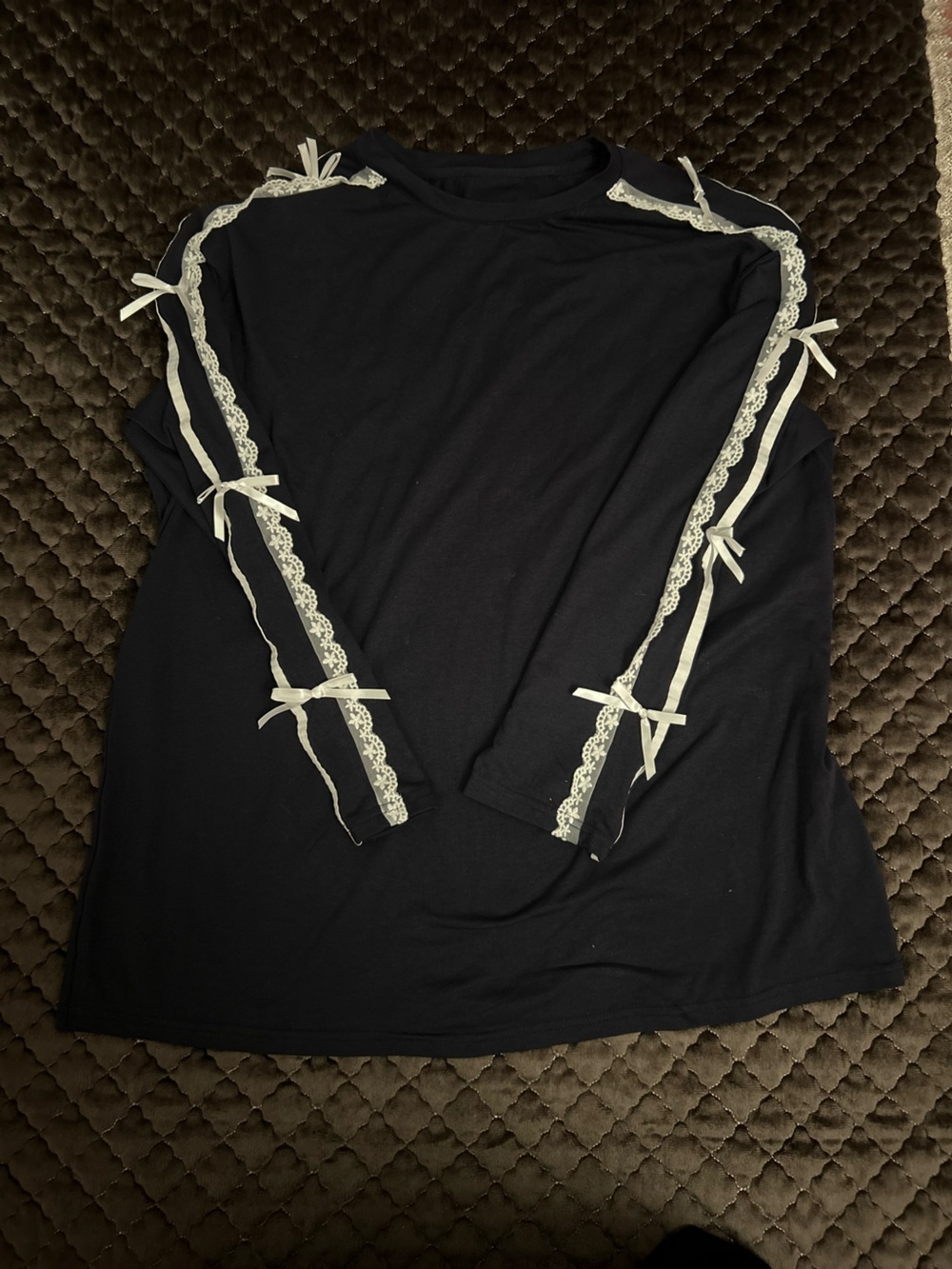 Black Long-Sleeve with Ivory Lace And Bow Trim